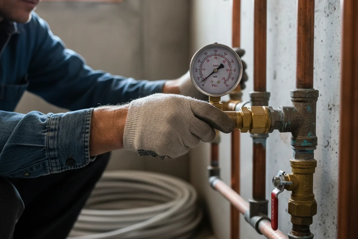 Pressure testing a repaired line during Water Line Repair in Heltonville